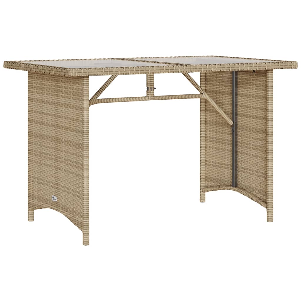 Garden Table with Glass Top Beige 110x68x70 cm Poly Rattan