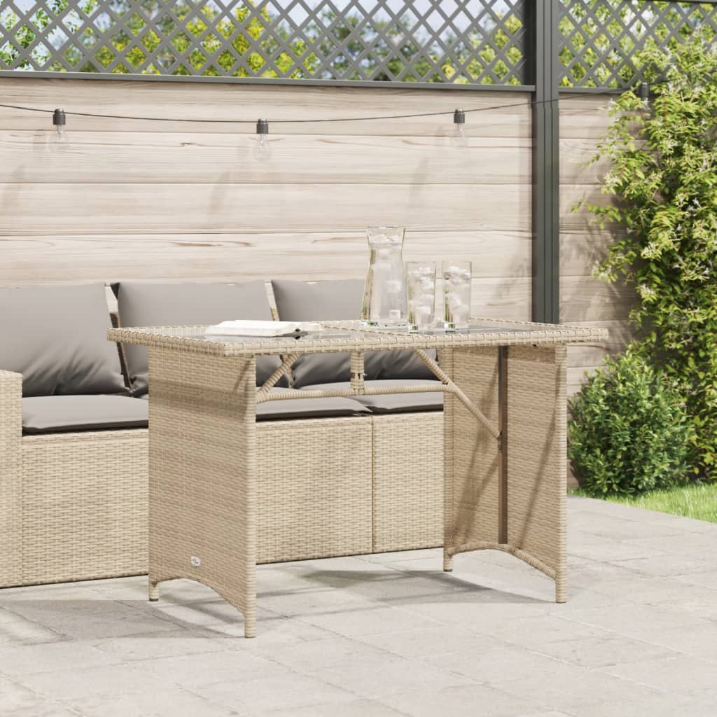 Garden Table with Glass Top Beige 110x68x70 cm Poly Rattan