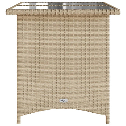 Garden Table with Glass Top Beige 110x68x70 cm Poly Rattan