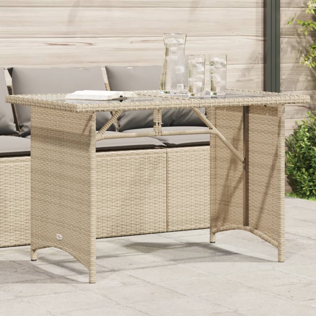 Garden Table with Glass Top Beige 110x68x70 cm Poly Rattan