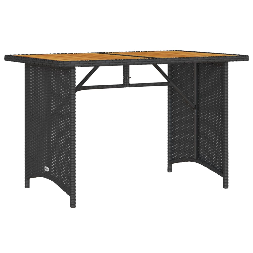 Garden Table with Wooden Top Black 110x68x70 cm Poly Rattan