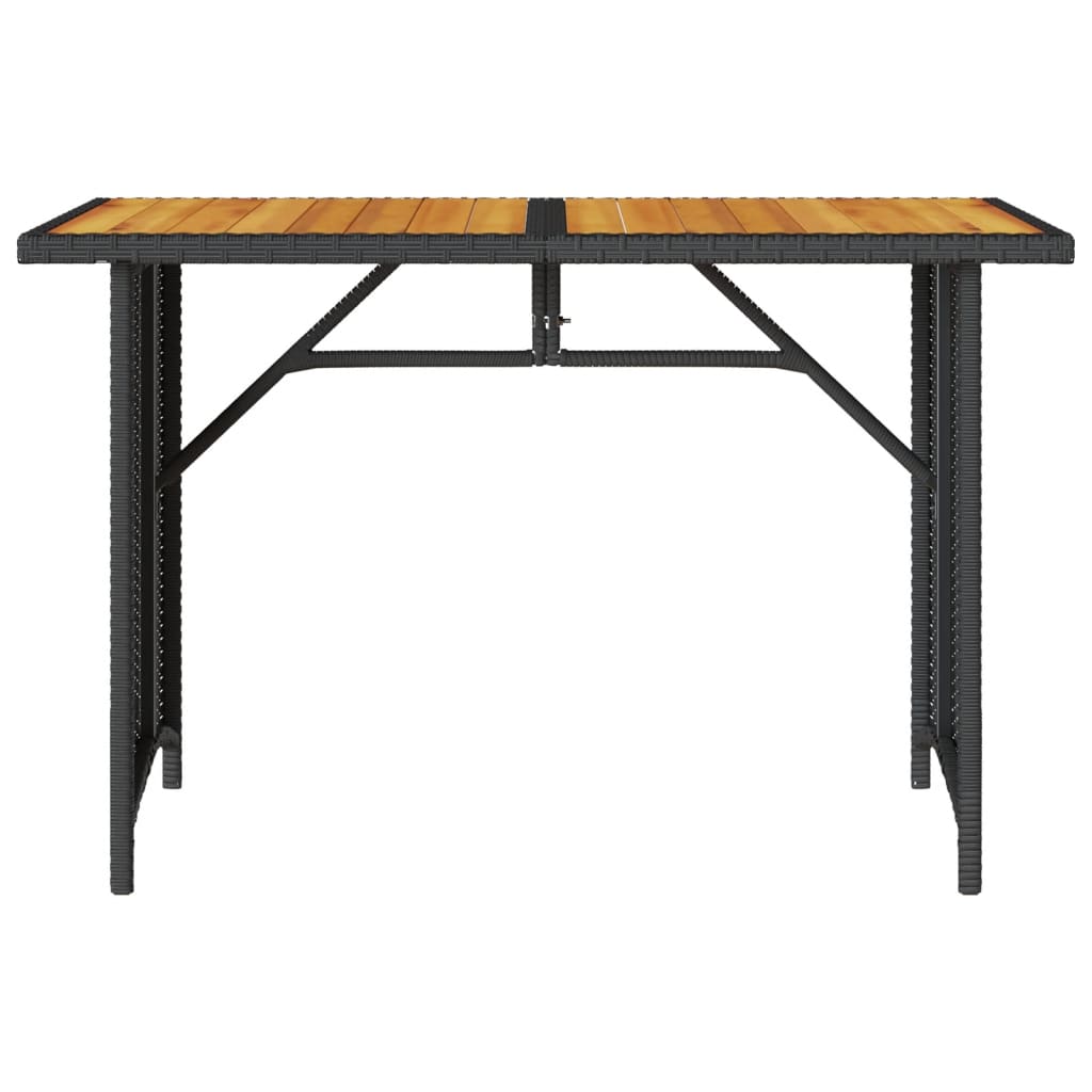 Garden Table with Wooden Top Black 110x68x70 cm Poly Rattan