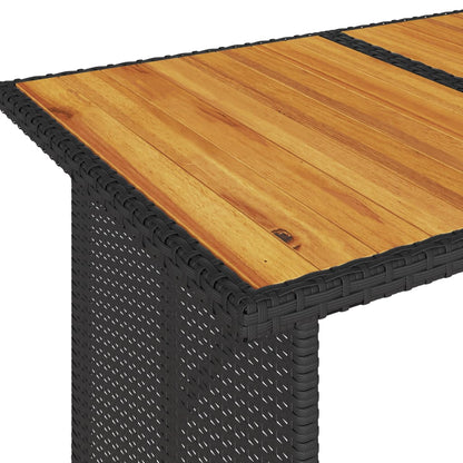 Garden Table with Wooden Top Black 110x68x70 cm Poly Rattan