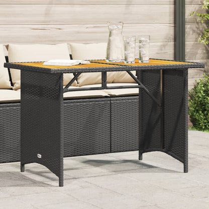 Garden Table with Wooden Top Black 110x68x70 cm Poly Rattan