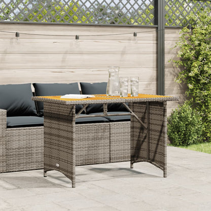 Garden Table with Wooden Top Grey 110x68x70 cm Poly Rattan