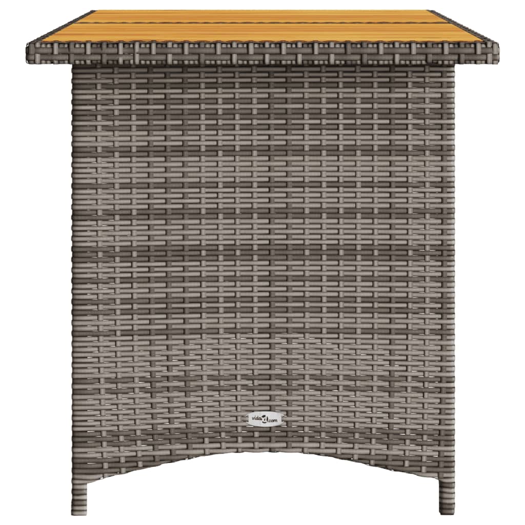 Garden Table with Wooden Top Grey 110x68x70 cm Poly Rattan