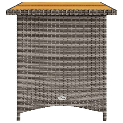 Garden Table with Wooden Top Grey 110x68x70 cm Poly Rattan