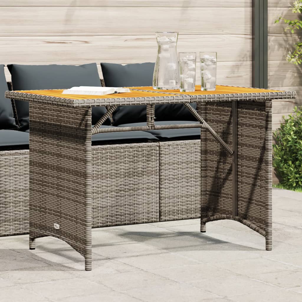 Garden Table with Wooden Top Grey 110x68x70 cm Poly Rattan