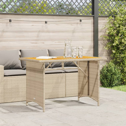 Garden Table with Wooden Top Beige 110x68x70 cm Poly Rattan