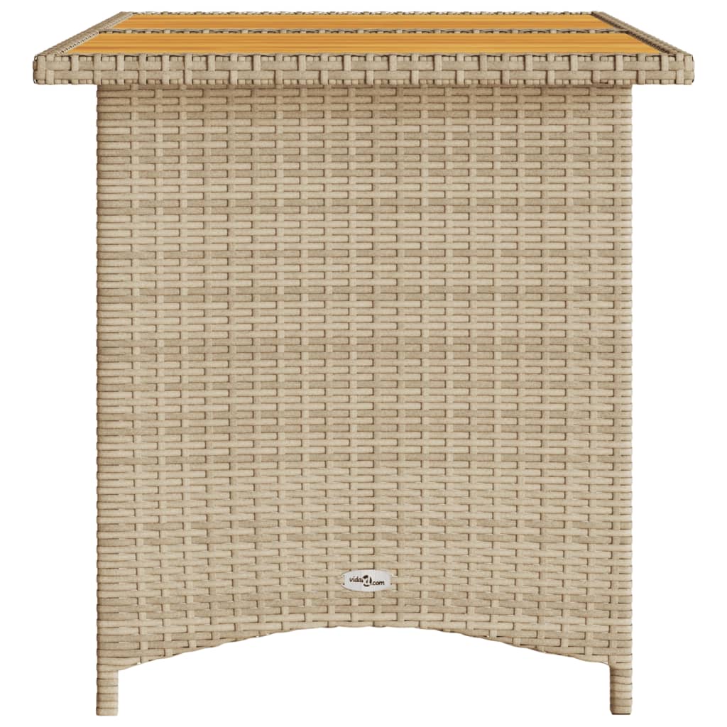 Garden Table with Wooden Top Beige 110x68x70 cm Poly Rattan