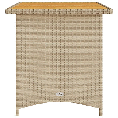 Garden Table with Wooden Top Beige 110x68x70 cm Poly Rattan