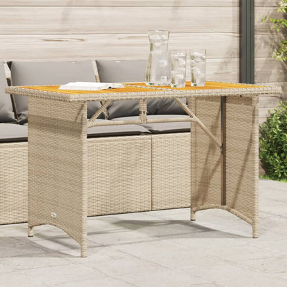 Garden Table with Wooden Top Beige 110x68x70 cm Poly Rattan