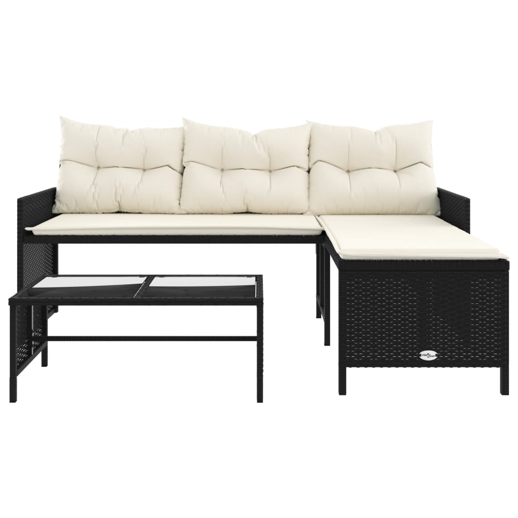 Garden Sofa with Table and Cushions L-Shaped Black Poly Rattan