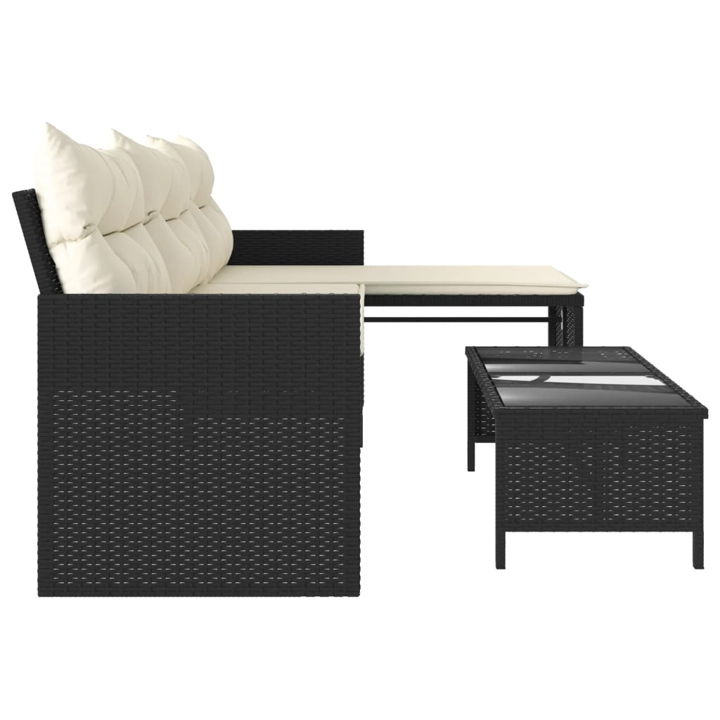 Garden Sofa with Table and Cushions L-Shaped Black Poly Rattan