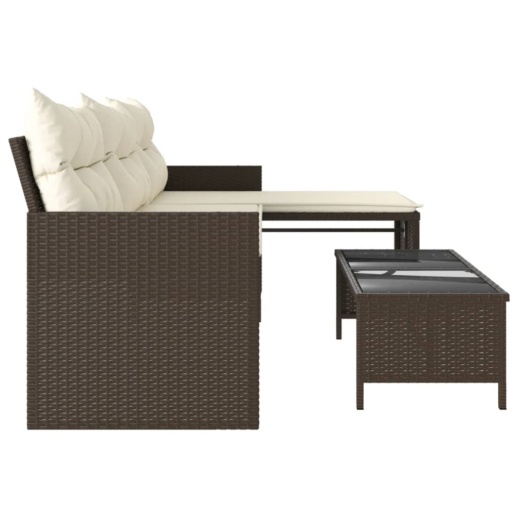 Garden Sofa with Table and Cushions L-Shaped Brown Poly Rattan