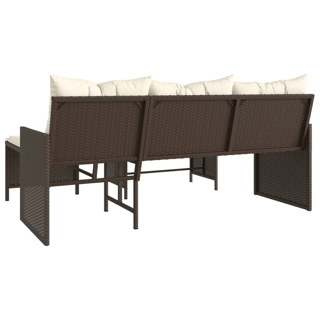 Garden Sofa with Table and Cushions L-Shaped Brown Poly Rattan