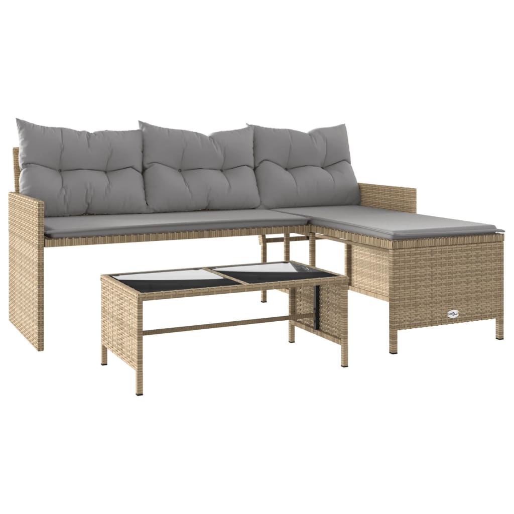 Garden Sofa with Table and Cushions L-Shaped Mix Beige Poly Rattan