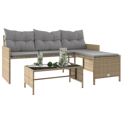 Garden Sofa with Table and Cushions L-Shaped Mix Beige Poly Rattan