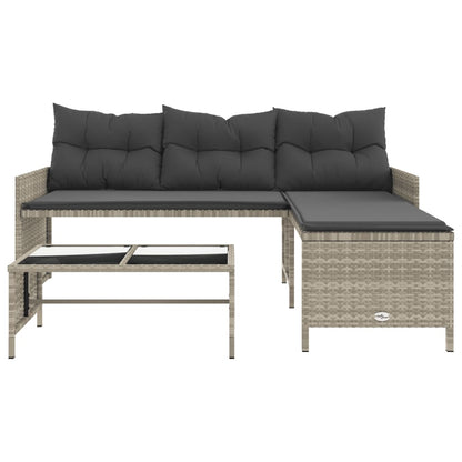 Garden Sofa with Table and Cushions L-Shaped Light Grey Poly Rattan