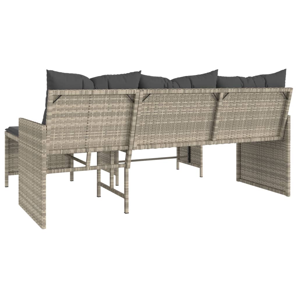 Garden Sofa with Table and Cushions L-Shaped Light Grey Poly Rattan