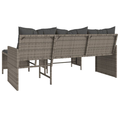 Garden Sofa with Table and Cushions L-Shaped Grey Poly Rattan