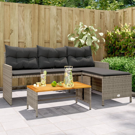 Garden Sofa with Table and Cushions L-Shaped Grey Poly Rattan