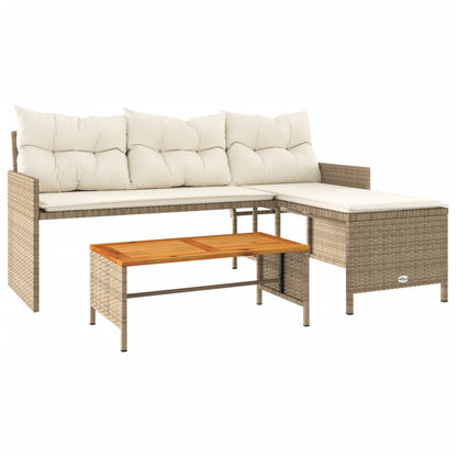 Garden Sofa with Table and Cushions L-Shaped Beige Poly Rattan