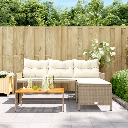 Garden Sofa with Table and Cushions L-Shaped Beige Poly Rattan