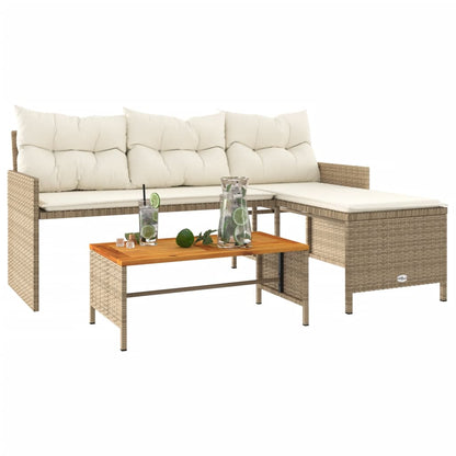 Garden Sofa with Table and Cushions L-Shaped Beige Poly Rattan