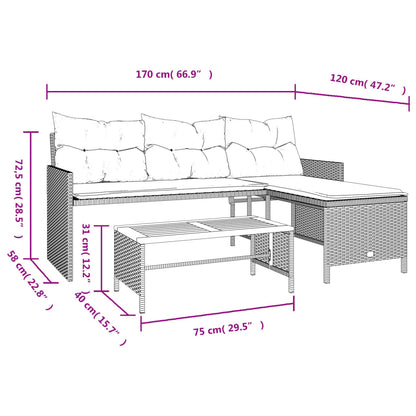 Garden Sofa with Table and Cushions L-Shaped Beige Poly Rattan