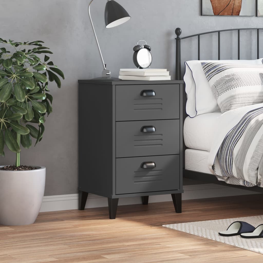 Bedside Cabinet VIKEN Anthracite Grey Engineered Wood