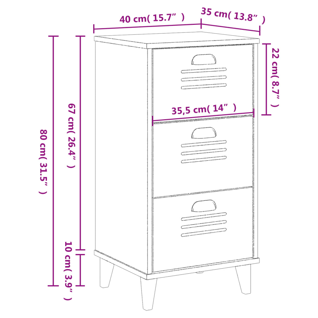 Bedside Cabinet VIKEN Anthracite Grey Engineered Wood