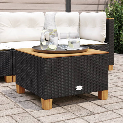 Garden Table Black 55x55x36 cm Poly Rattan Acacia Wood