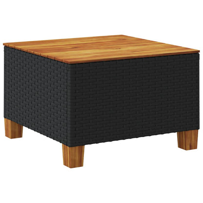 Garden Table Black 55x55x36 cm Poly Rattan Acacia Wood