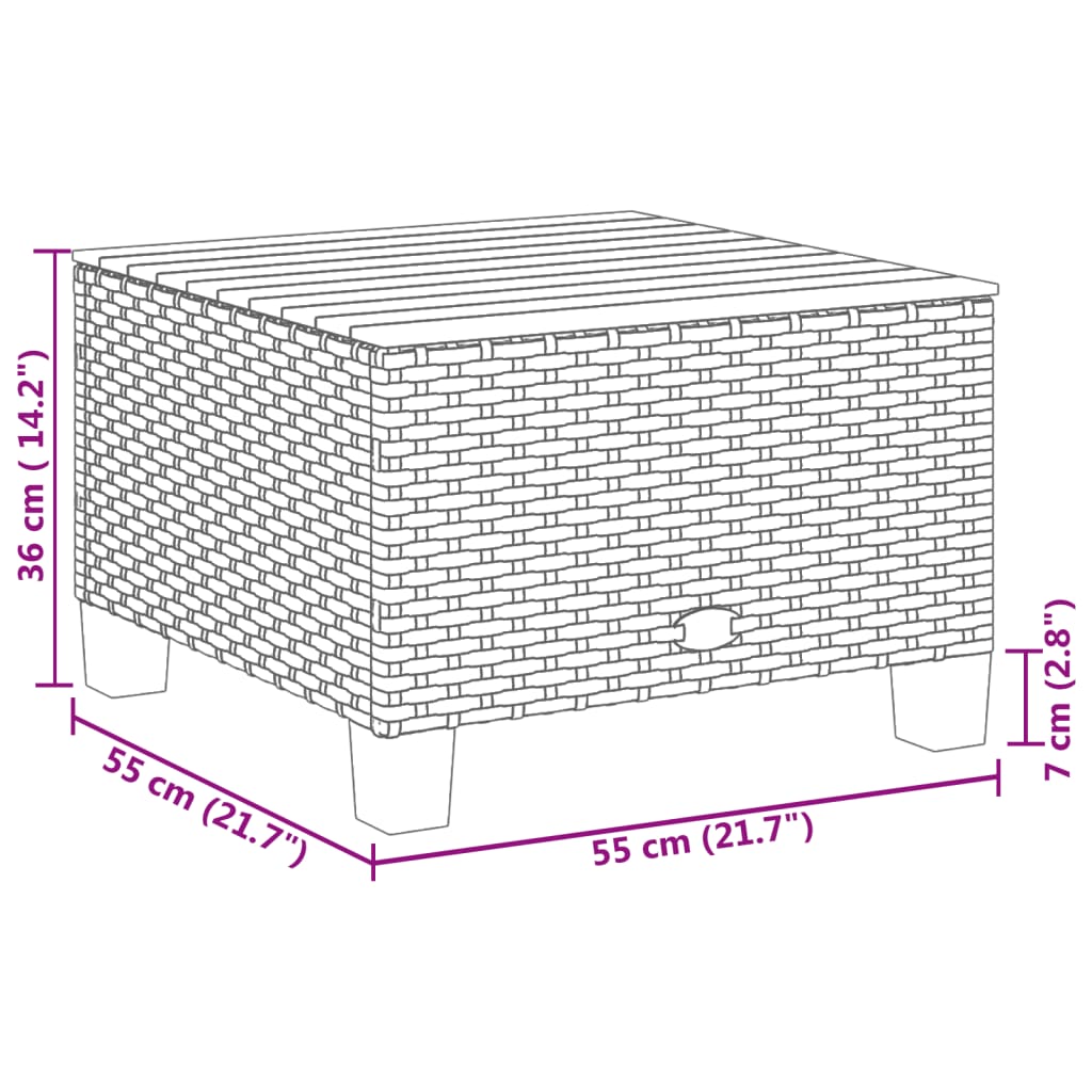 Garden Table Black 55x55x36 cm Poly Rattan Acacia Wood