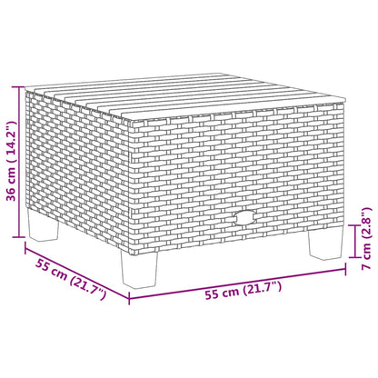 Garden Table Black 55x55x36 cm Poly Rattan Acacia Wood