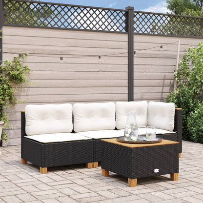 Garden Table Black 55x55x36 cm Poly Rattan Acacia Wood