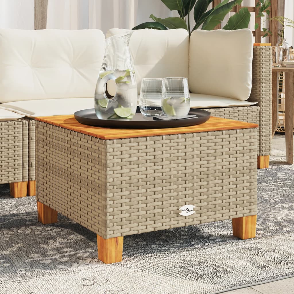 Garden Table Beige 55x55x36 cm Poly Rattan Acacia Wood