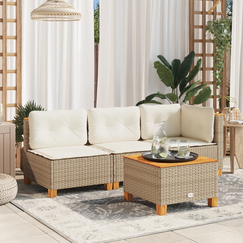 Garden Table Beige 55x55x36 cm Poly Rattan Acacia Wood