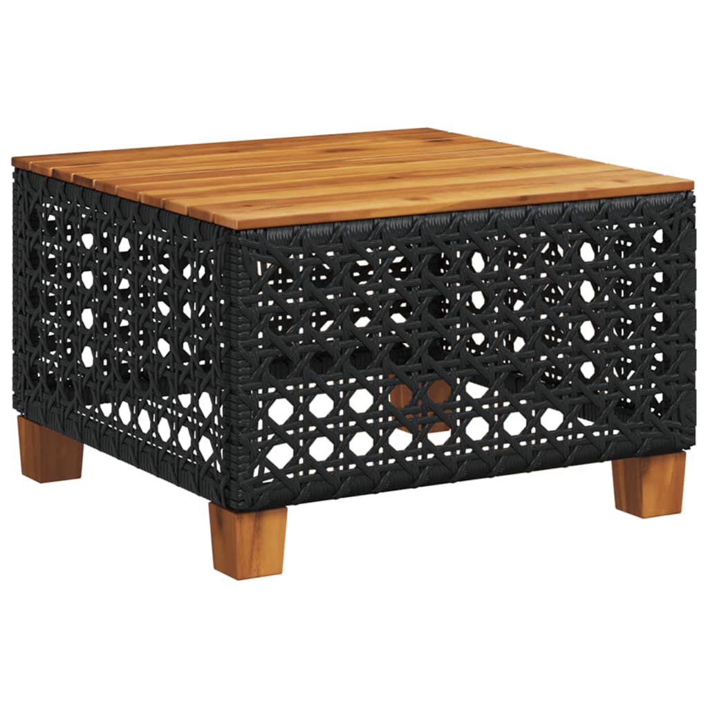 Garden Table Black 55x55x36 cm Poly Rattan Acacia Wood