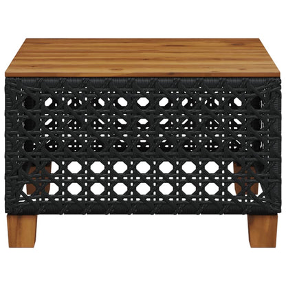 Garden Table Black 55x55x36 cm Poly Rattan Acacia Wood