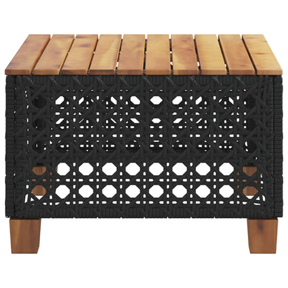 Garden Table Black 55x55x36 cm Poly Rattan Acacia Wood