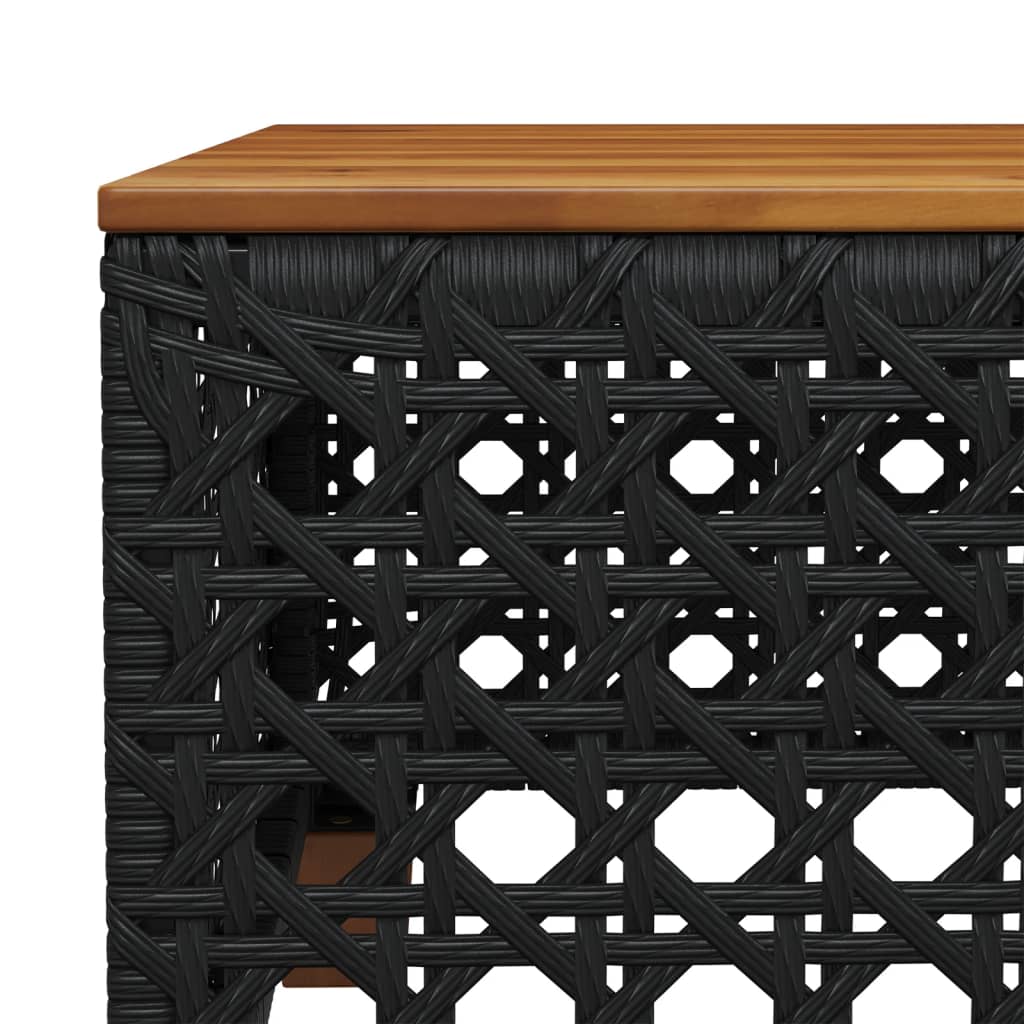 Garden Table Black 55x55x36 cm Poly Rattan Acacia Wood