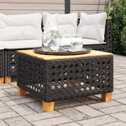 Garden Table Black 55x55x36 cm Poly Rattan Acacia Wood