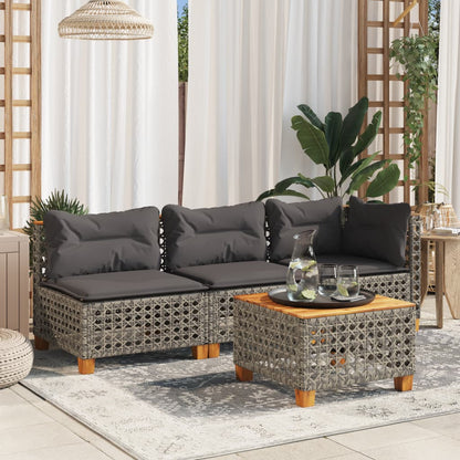 Garden Table Grey 55x55x36 cm Poly Rattan Acacia Wood