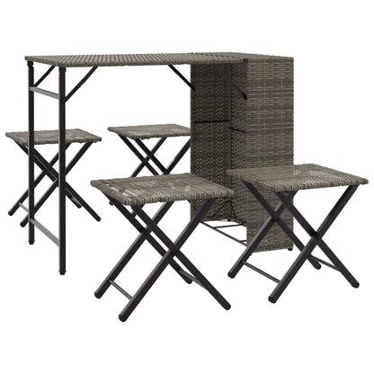 5 Piece Garden Dining Set Foldable Grey Poly Rattan