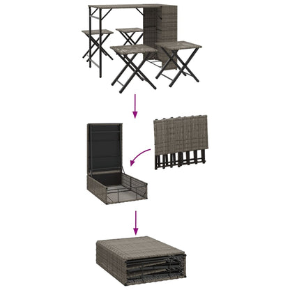 5 Piece Garden Dining Set Foldable Grey Poly Rattan