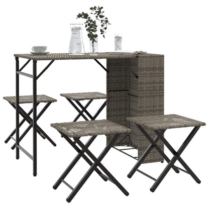 5 Piece Garden Dining Set Foldable Grey Poly Rattan