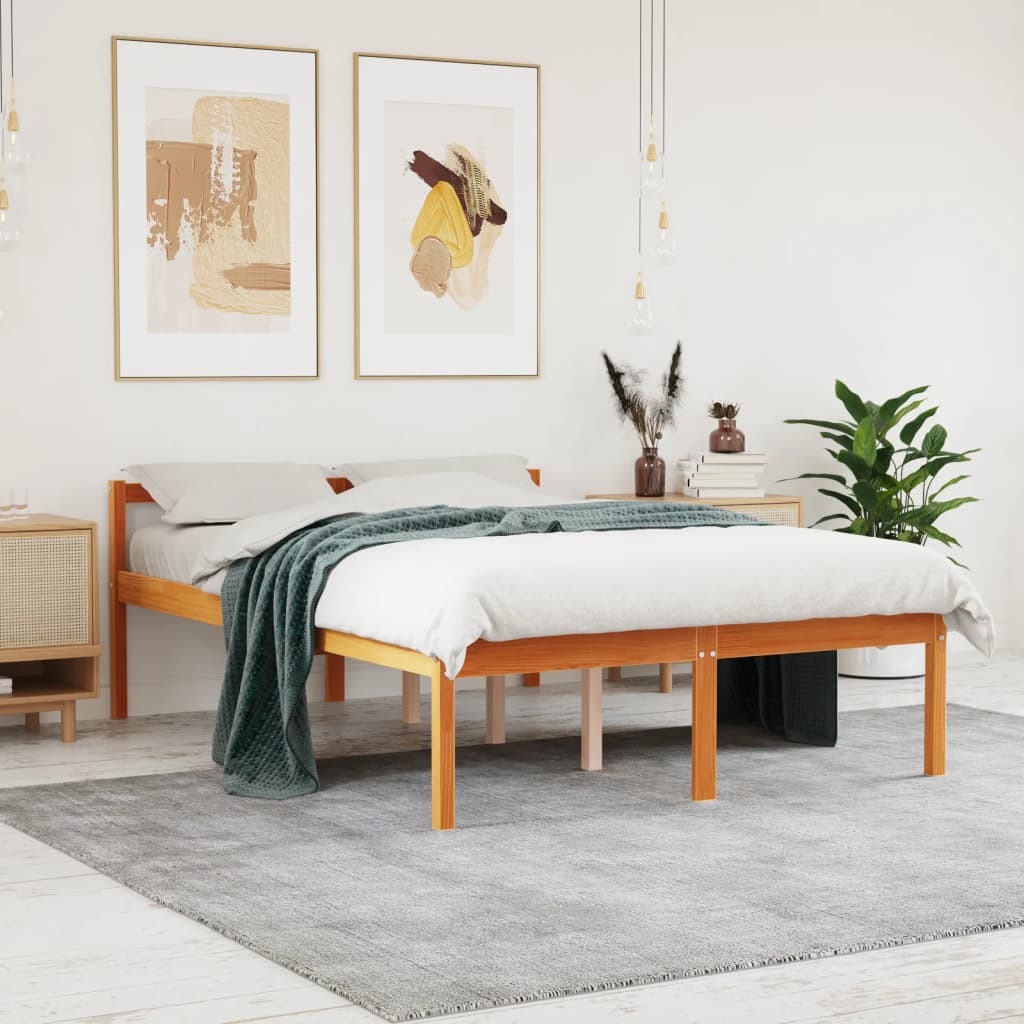 Senior Bed without Mattress Wax Brown 135x190 cm Double Solid Wood Pine