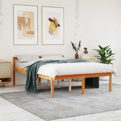 Senior Bed without Mattress Wax Brown 135x190 cm Double Solid Wood Pine